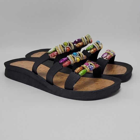 Grandco Women's Multicolor Bead Classic Cork Rubber Slides Sandals Size 9 - Picture 12 of 14